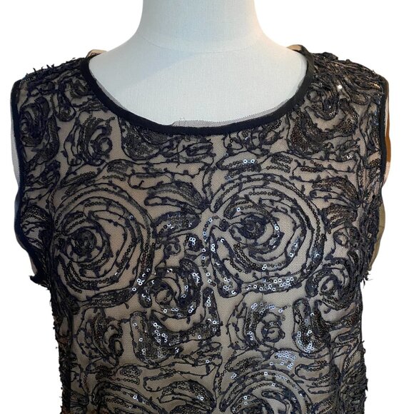 Max Studio Sequin Lace 3D Sleeveless Top Black Coquette Whimsigoth Dark Fairy-M - Picture 5 of 16